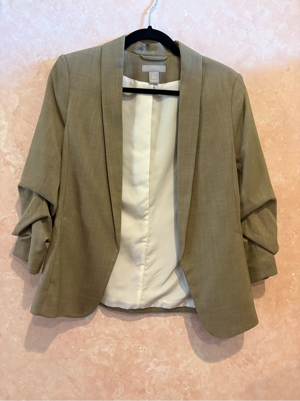 H&M Olive Green Open-Front Draped Sleeve Blazer